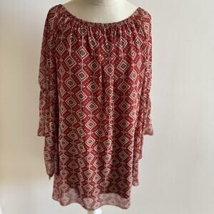 VTG Boho Festival Dress Women's Small Hippie Geometric Aztec Sheer Lined USA